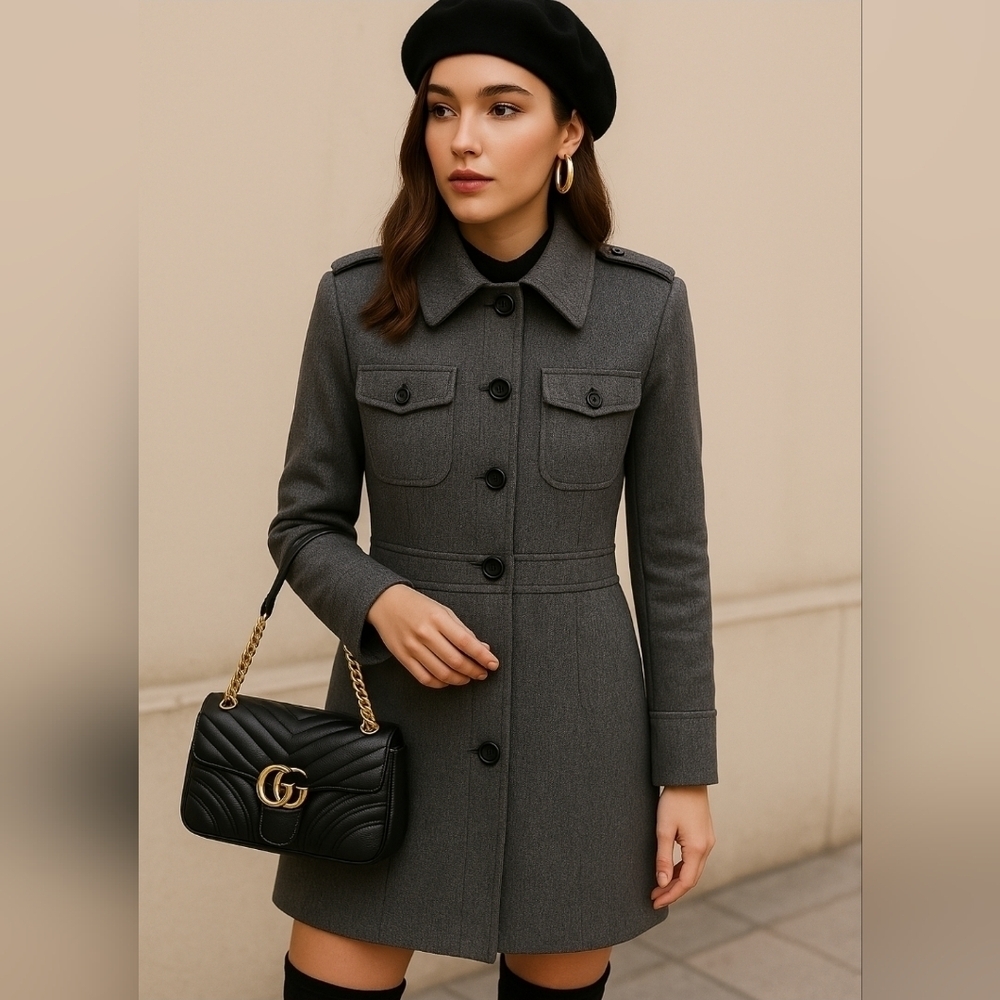 Women's Coat Kenneth Cole Wool Gray Coat Mid Knee Length Size 10 New $370